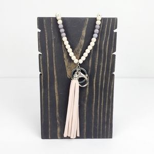 Marble Beaded Leather Tassel Lanyard